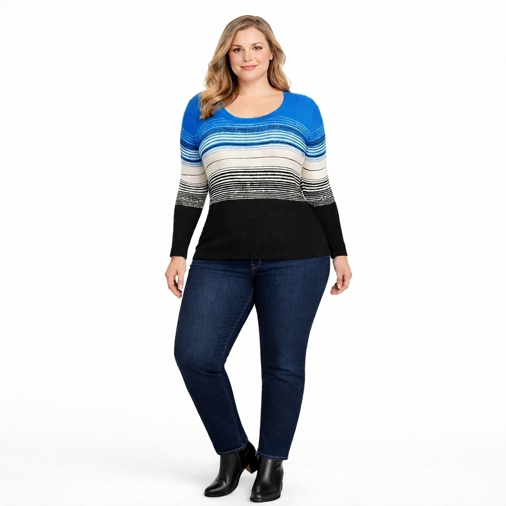 FASHION Bug 2X fited long sleeve multi- color stripped ribbed sweater NWOT